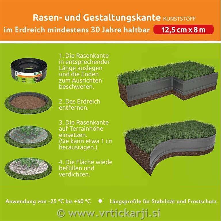  Vrtna obroba, pvc, 8 m x 12,5 cm, guma